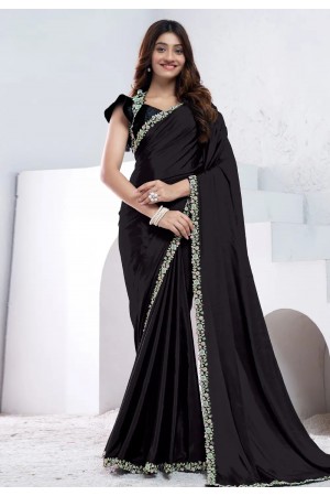 Black crepe silk saree with blouse 44005