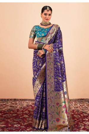 Blue silk paithani saree 191003