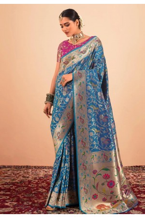 Blue silk paithani saree 191007