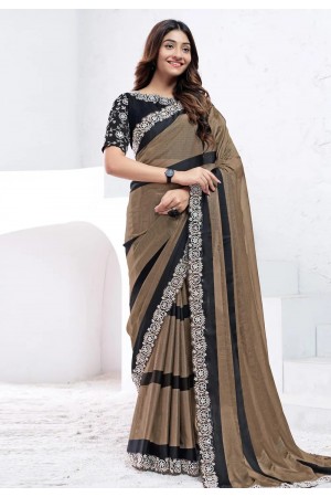 Brown georgette saree with blouse 44016