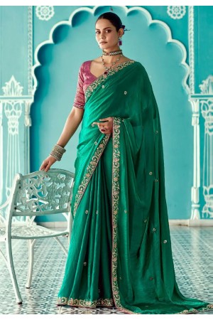 Green organza saree with blouse 2198