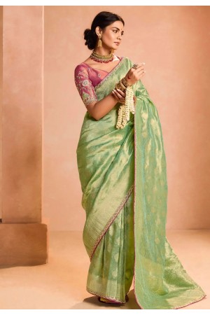 Green tissue silk saree with blouse 403