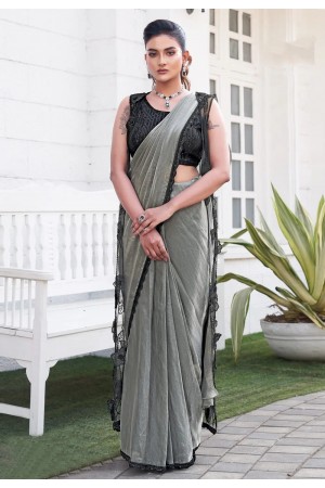 Grey satin silk saree with blouse 25201