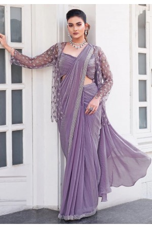 Lavender satin silk designer lehenga saree 25206
