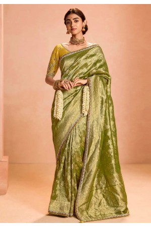 Mehndi tissue silk saree with blouse 408