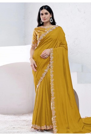 Mustard crepe silk saree with blouse 44001