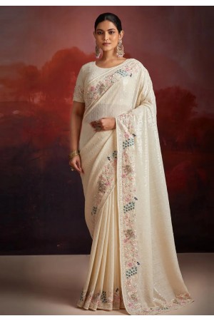 Off white georgette sequence saree 97001