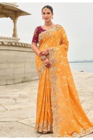 Orange silk saree with blouse 7006