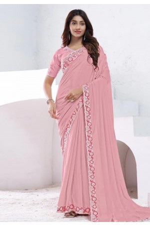Peach crepe silk saree with blouse 44014