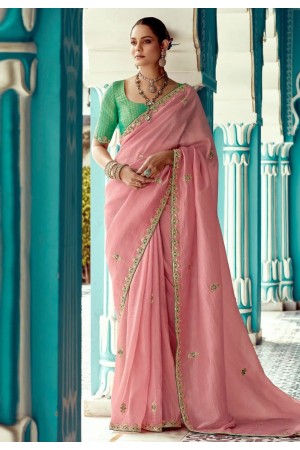 Peach organza saree with blouse 2200