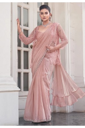 Peach satin silk designer lehenga saree 25204