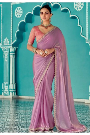 Pink organza saree with blouse 2194