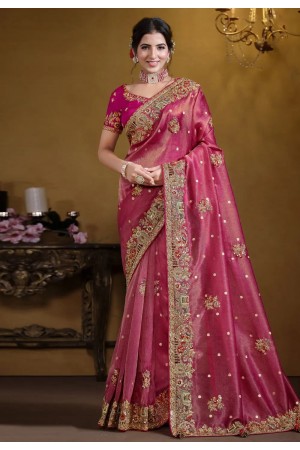 Pink organza saree with blouse 25007