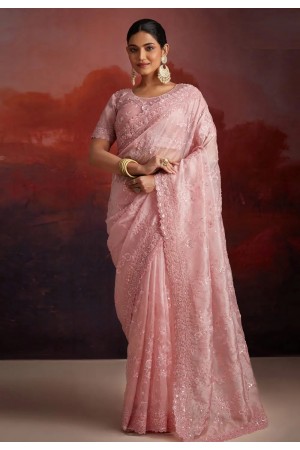 Pink organza saree with blouse 97005