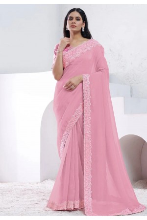 Pink shimmer saree with blouse 44009