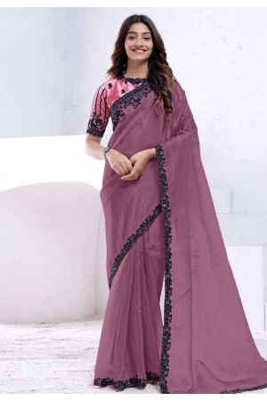 Pink silk saree with blouse 44013