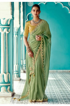Pista green organza saree with blouse 2193
