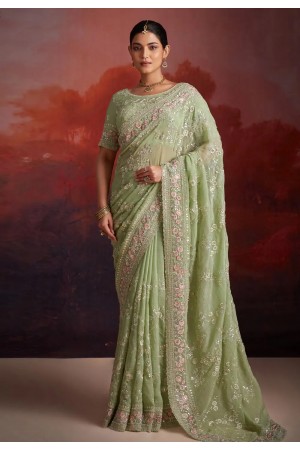 Pista green organza saree with blouse 97002