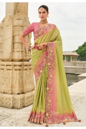 Pista green silk saree with blouse 7001