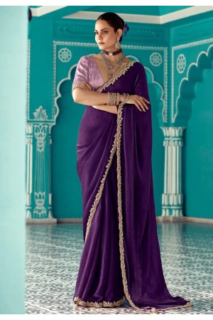 Purple organza saree with blouse 2192