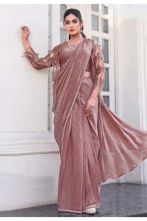 Rust satin silk designer lehenga saree 25202