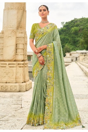 Sea green silk saree with blouse 7002