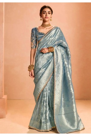 Sky blue tissue silk saree with blouse 409