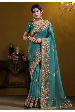 Teal tissue saree with blouse 25008