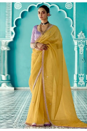 Yellow organza saree with blouse 2199