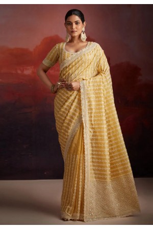 Yellow organza saree with blouse 97004
