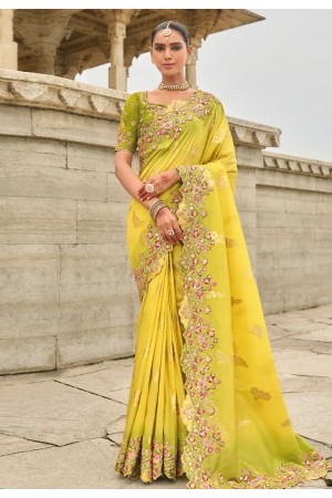 Yellow silk saree with blouse 7010