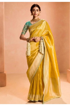 Yellow tissue silk saree with blouse 401