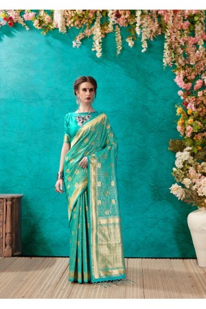 Aqua Banarasi Silk Designer Classic Wear Banarasi Silk Saree 61919