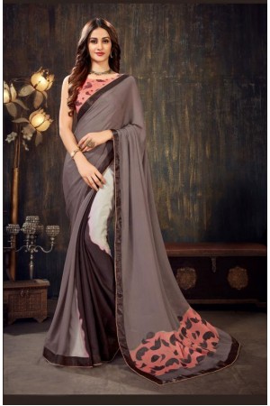 Brown Moss Chiffon Designer Casual Wear Moss Chiffon Saree 62789