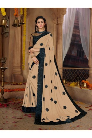 Cream Satin Georgette Designer Fancy Satin Georgette Saree 62782