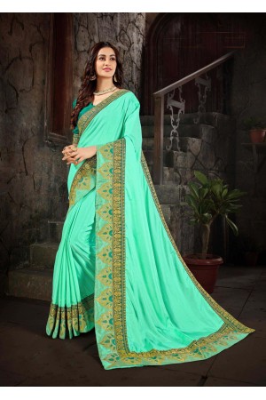 Cyan Green Art Silk Designer Party Wear Saree 65621