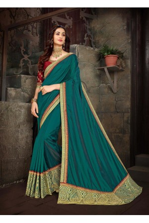 Dark Green Art Silk Designer Party Wear Saree 65619