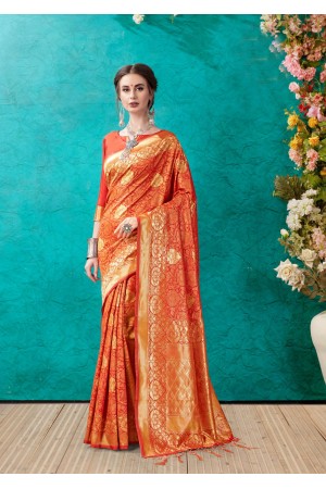 Orange Banarasi Silk Designer Classic Wear Banarasi Silk Saree 61924