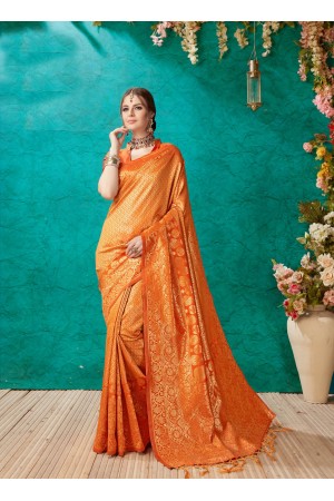 Orange Banarasi Silk Designer Classic Wear Banarasi Silk Saree 61925