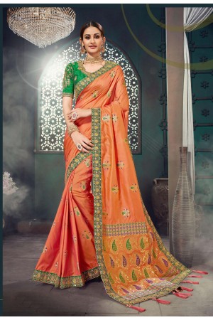 Orange Bhagalpuri Silk Heavy Designer Bhagalpuri Silk Saree 64019