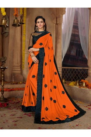 Orange Satin Georgette Designer Fancy Satin Georgette Saree 62783