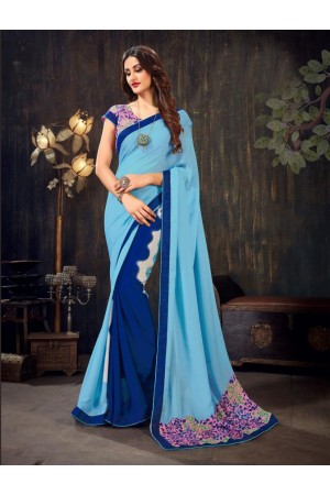 Sky Blue  Blue Moss Chiffon Designer Casual Wear Moss Chiffon Saree 62787