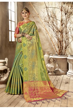 Two Tone Green Kanchipurami Silk Rich Zari Work Kanchipuram Silk Saree 63341