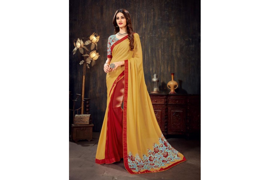 TRENDY NEW MOSS SILK SHADED YELLOW SAREE