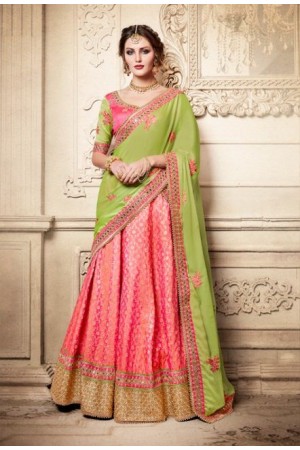 Party Wear Green Pink Lehenga 4081