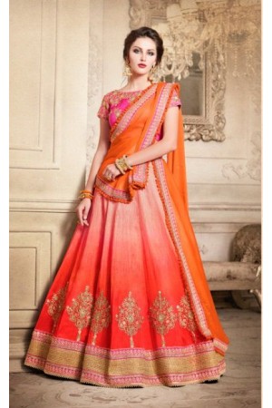 Party Wear Pink Orange Lehenga 4087