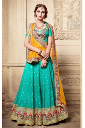 Party Wear Yellow Sea Blue Lehenga 4083