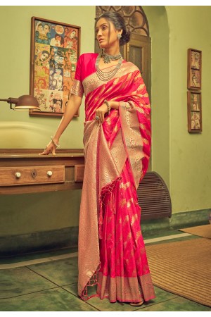 Banarasi silk Saree with blouse in Magenta colour 20001