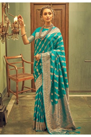 Banarasi silk Saree with blouse in Sky blue colour 20005