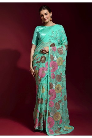Banglori silk Saree with blouse in Turquoise colour 170205